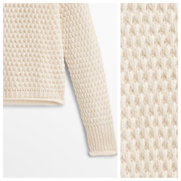 NWT. Massimo Dutti Cream Cotton/Wool Blend Open-Knit Sweater. SIze L. - Picture 4 of 10